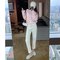 Loose twist knit sweater fashion 2020 autumn and winter trousers set women denim two-piece high waist New