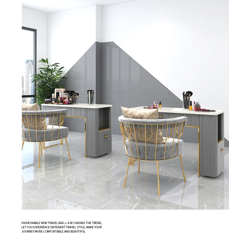 Nordic in Red Nail Desk and Chair Set Single Double Double Double Panzer Simple Modern Golden Nail Table