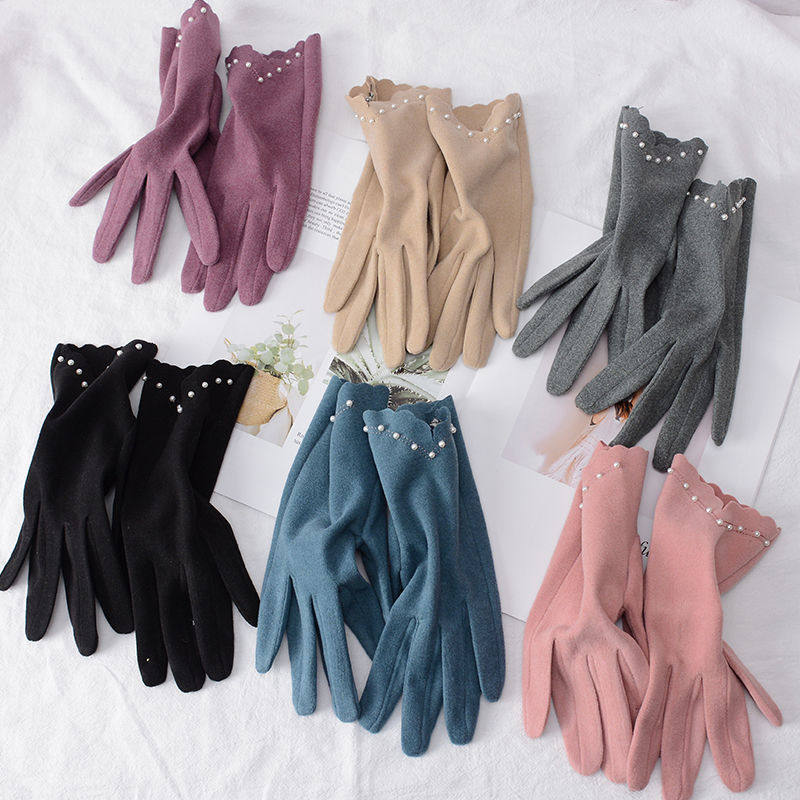 Gloves Women Fall Thin Han version cute warm and cold-proof touch screen Driving riding derveled gloves