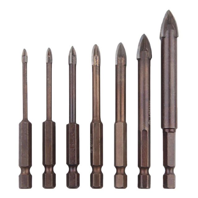 Cross triangle glass drill tile rotary drill bit tool lengthening hole opener dry drill four-edge knife head drilling eye