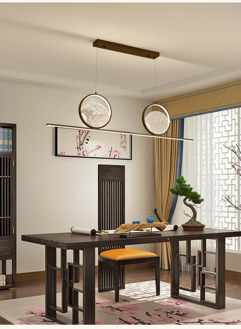 新中式餐厅吊灯现代书房茶室吧台风轻奢长条饭厅禅意餐桌灯具-阿里巴巴