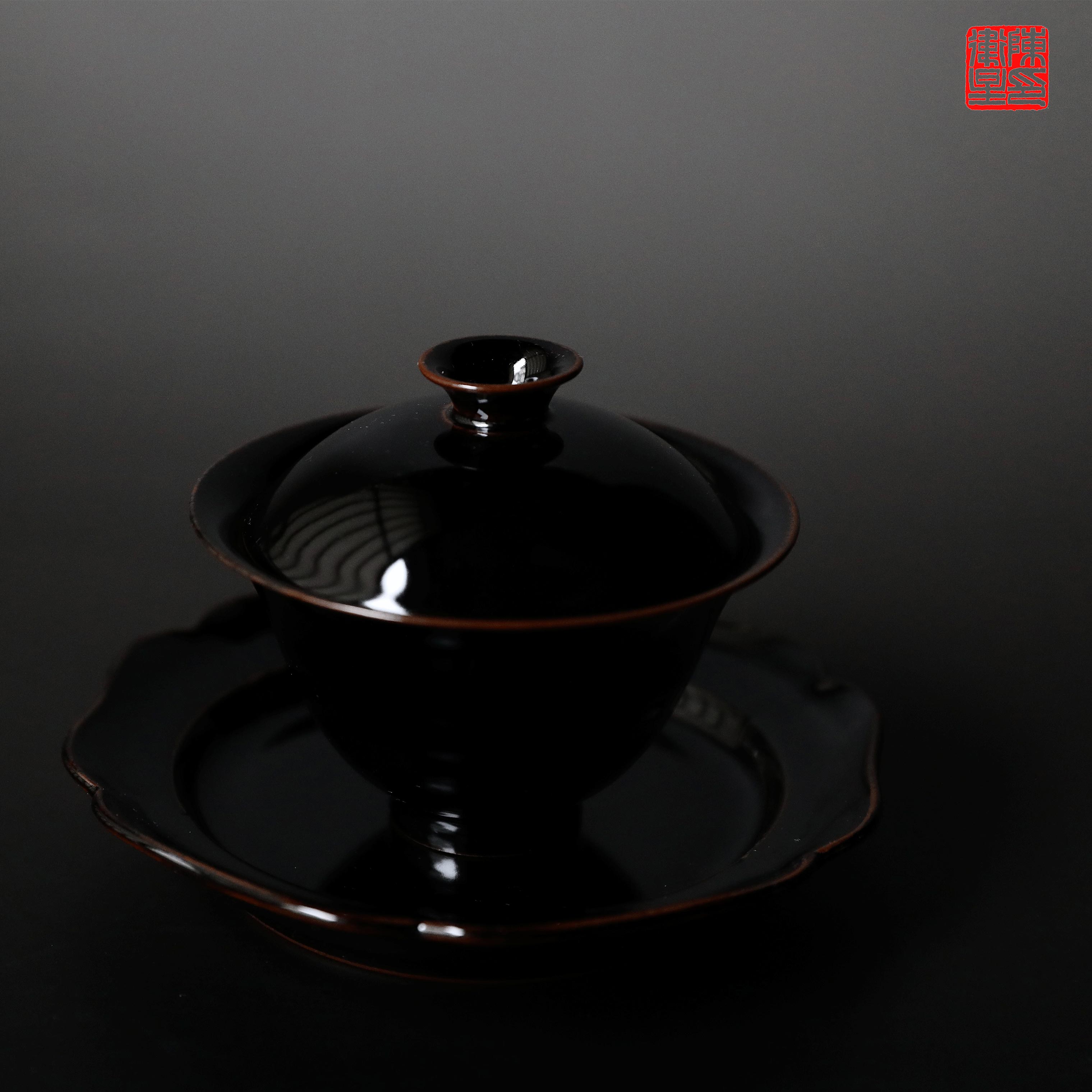 龙泉青瓷名家手工跳刀灰釉盖碗茶具：碧水流年- 匠琳琅