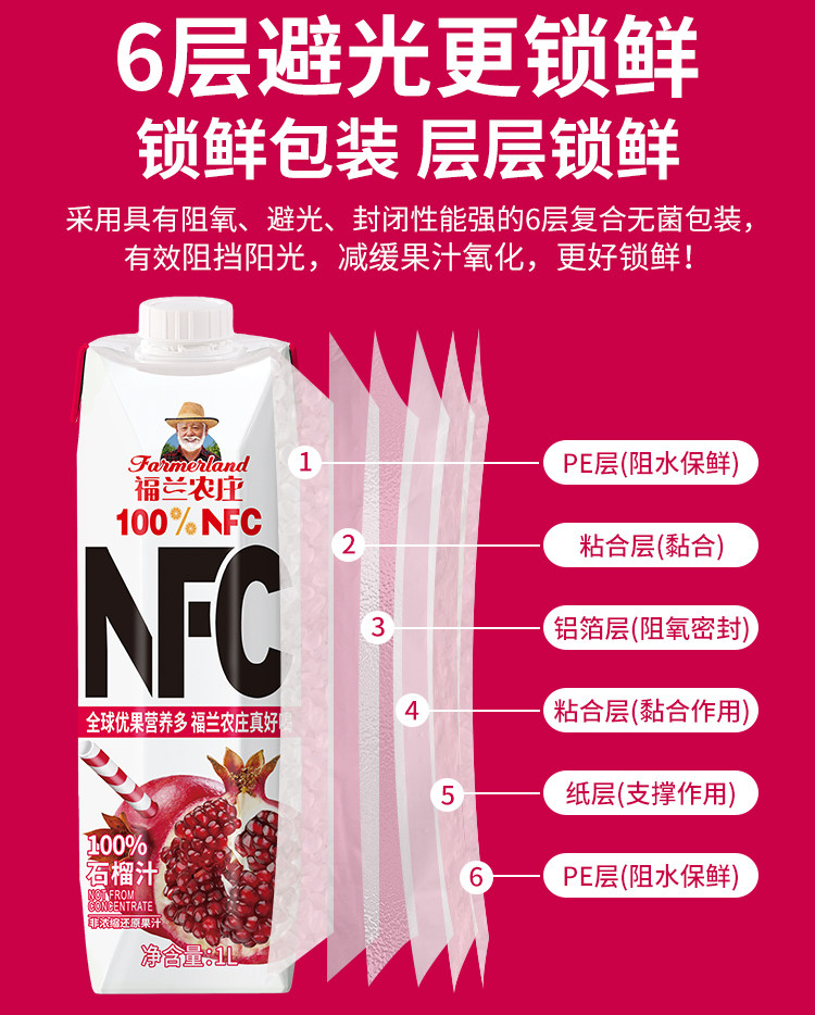 安享好物 安享A级果汁-福兰农庄100% NFC石榴汁 国标 