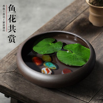 Ceramic fish tank landscaping desktop small turtle tank round water lily basin black white goldfish tank Lotus pot tank