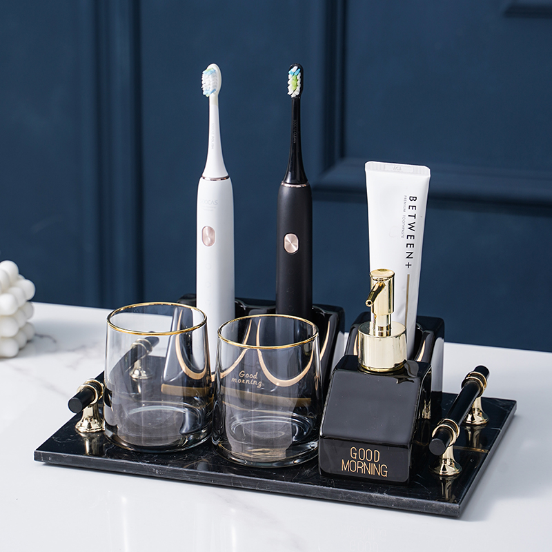 Marble high-end bathroom wash set combination home hotel model room set table cup storage storage shelf