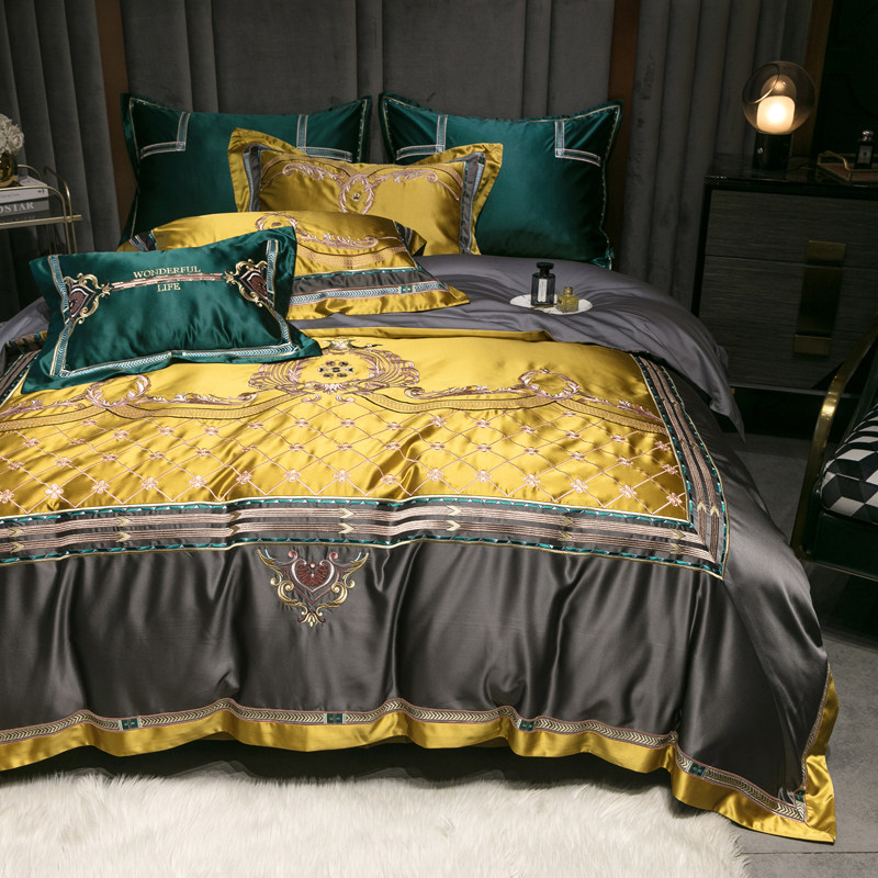 High-end European style 140 Genuine Silk Cotton Pure Cotton Six Pieces Gold Embroidered Palace Tinged Villa Like 1 8 bed goods