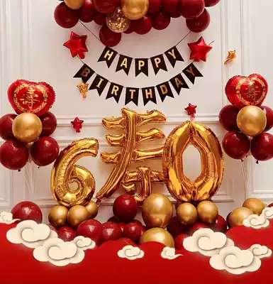 Birthday party decoration decoration longevity word elderly elders over 80 birthday banquet scene happy balloon word background wall