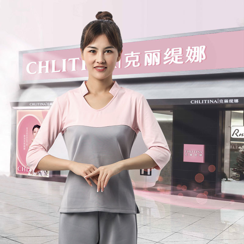 Christina Beautician Work Clothes Beauty Salon Work Clothes Suit Women's Spring and Summer Three-Quarter Sleeve High-End Slim Ready Stock