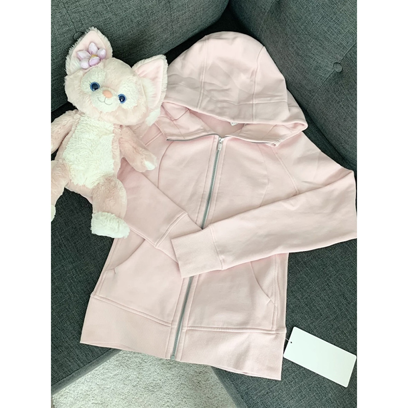 Pink Slim-Fit Sweatshirt Jacket for Women, Spring Cardigan, Korean-Style Sports Waist-Cinching Hooded Tight-Fitting Yoga Short Top