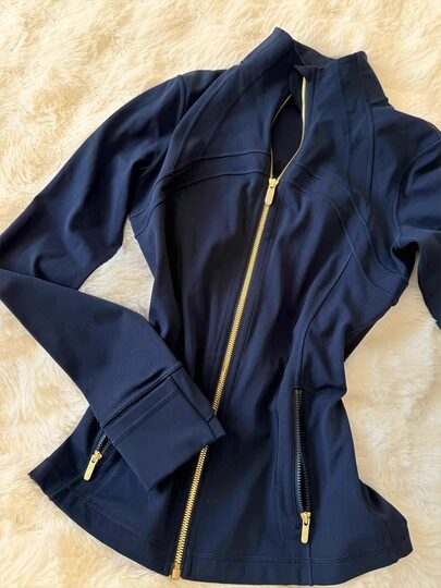 Marineblaue, dünne Yoga-Kleidung, Top-Jacke für Damen, Stehkragen, Fischgrät-Taille, schmale Passform, 2025, neue Frühherbst-Kleidung