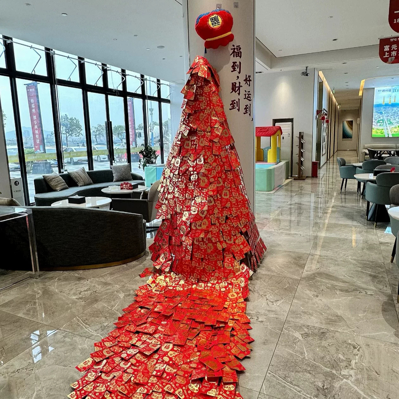 Large Commercial Decorative Giant Red Envelope Waterfall Hotel Lobby Welcome Spring Festival Decoration Floor-Standing Props