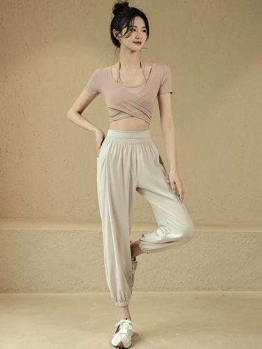 Топ с чашечками, летняя одежда для йоги, комплект, спортивная футболка для спортзала, короткий рукав