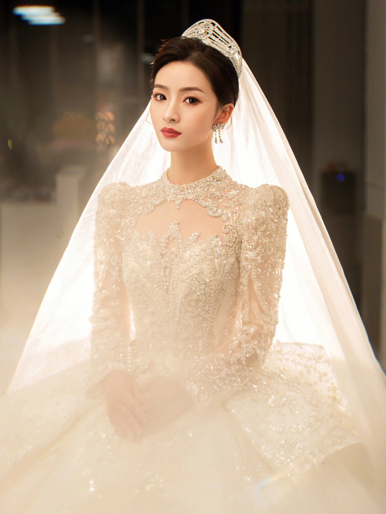 Long -sleeved wedding dress 2024 new heavy industry high -level Long -sleeved wedding dress 2024 new heavy industry high -level