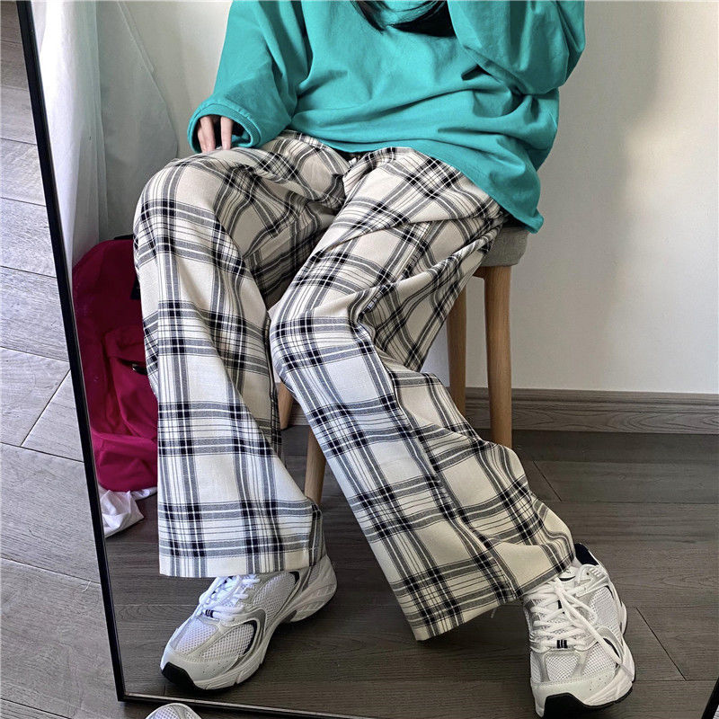 Plaid Pants Woman 2020 New Korean version ins Loose Sense Pants Students High Waist Display Slim and Casual Pants Tide