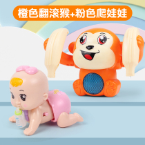 Moving Little Monkey Roll Over Crawling Girl Baby Boy Puzzle Toy Sound And Light Electric Flipping Monkey Baby Turning to Head Monkey