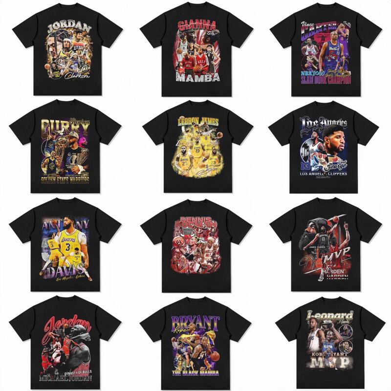 Clarkson Curry Kobe Irving James Morant American Star T-Shirt Retro Print Pure Cotton Short Sleeve