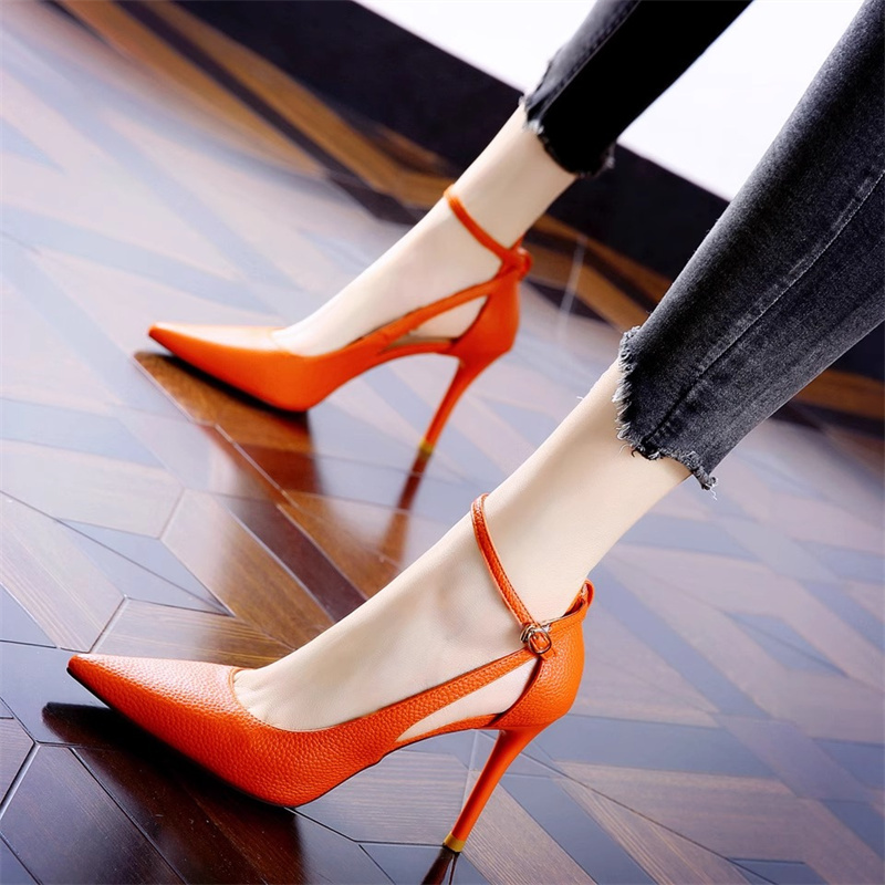 Brand Shoes Orange Pointed-Toe High Heels for Women 2026 Spring New Sexy Hollow-Out Ankle Strap Stiletto Shoes Brand Shoes Orange Pointed-Toe High Heels for Women 2026 Spring New Sexy Hollow-Out Ankle Strap Stiletto Shoes