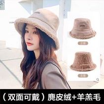 Lamb plush bifacial fisherman hat Hans version hat children winter warm hair caveat mens big head circumference 100 hitch