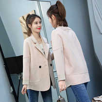 Suede deerskin casual small suit autumn Korean version loose large size medium and long section is thin and small student jacket women