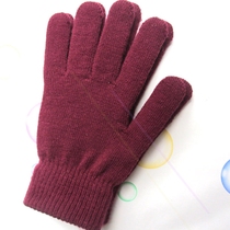 Autumn and winter solid color knitted gloves thickened and velvet elastic knitted five-finger gloves to keep warm outdoor cycling men and women cheap