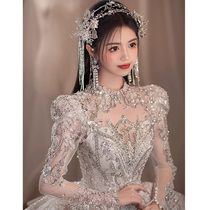 Long main wedding dress 2024 new bride trailing starry sky little person going out yarn light high-end heavy industry elegant palace