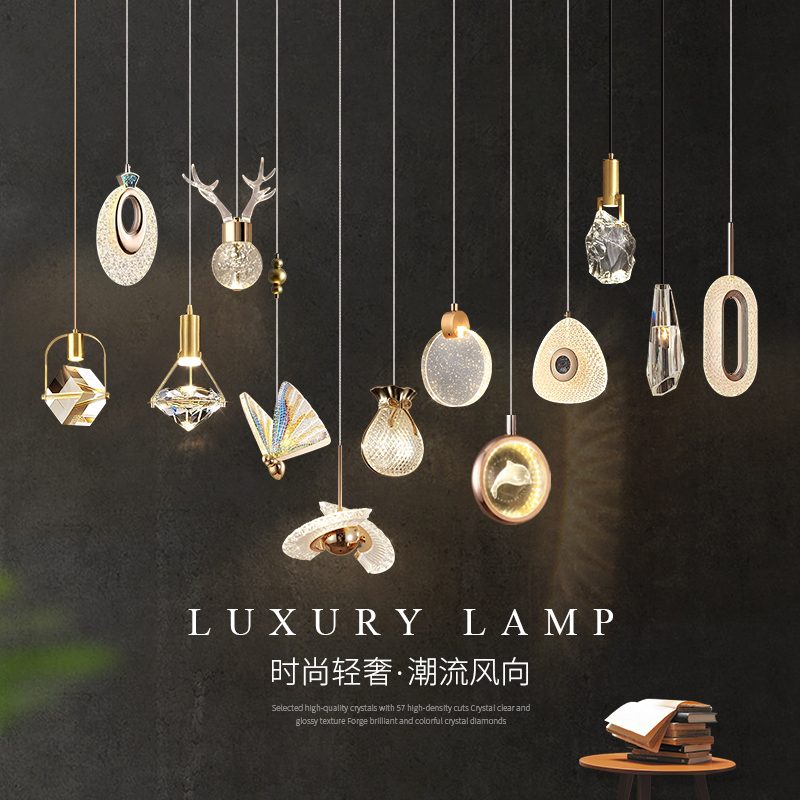 Light Luxury Crystal Bedroom Bedside Chandelier, Modern Minimalist Internet Celebrity Lamp, Creative Atmosphere Main Bedroom Dining Room Long Pendant Light