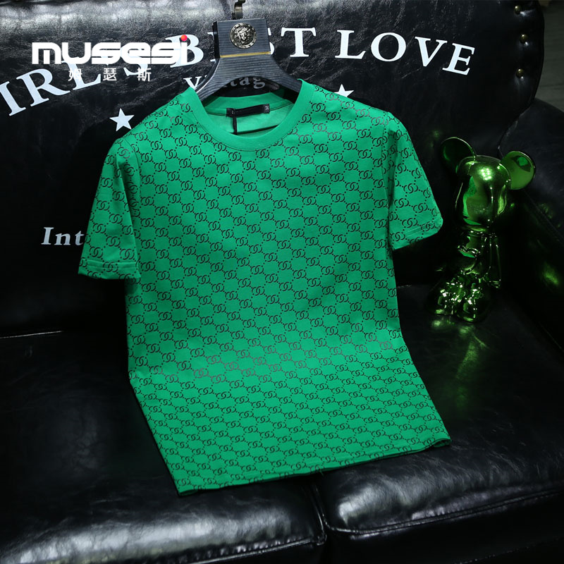 Musers Green Short-Sleeve T-Shirt for Men, 2026 Summer New European Trendy Brand High-End Luxury Printed Half-Sleeve