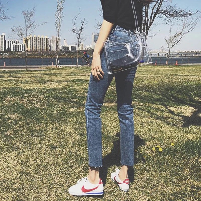 Boulene's Home Straight Drum Jeans Woman High Waist Display Slim 2022 Spring New Port Wind Retro 90% Repaired Body Trousers
