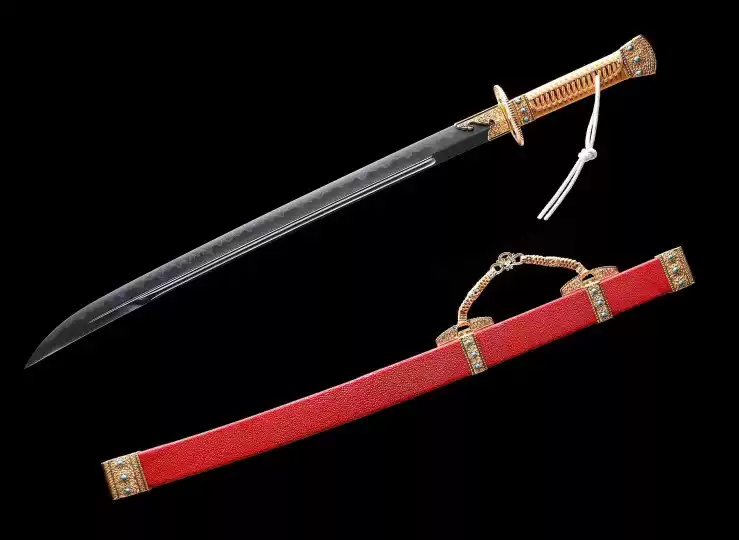 浙江產紫荊金裝版雁翎刀古法鍛造千層鋼未開刃冷兵器