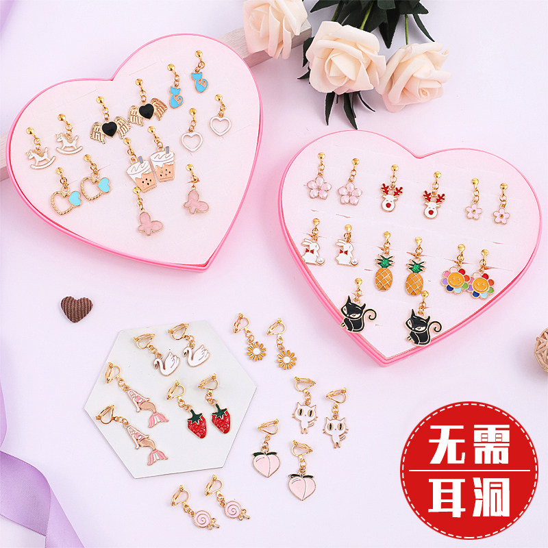 2021 children earrings ear clip without otolehole baby princess cute cartoon girl girl fake earning-ear needle ornament