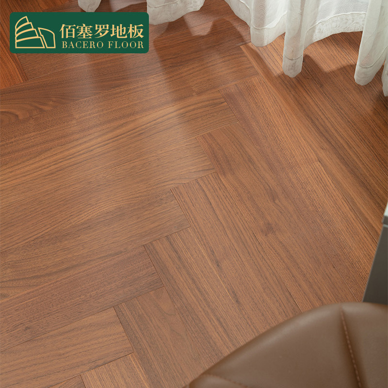 Bercelo New Three-Level Solid Wood Composite Person Floor Multilayer Heating Household Black Walnut Log Grey