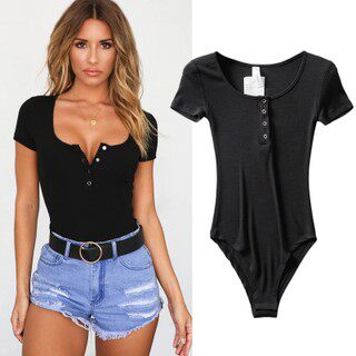 Jumpsuit top European and American triangle jumpsuit elastic top short-sleeved hot girl high fork with crotch t-shirt female summer ins