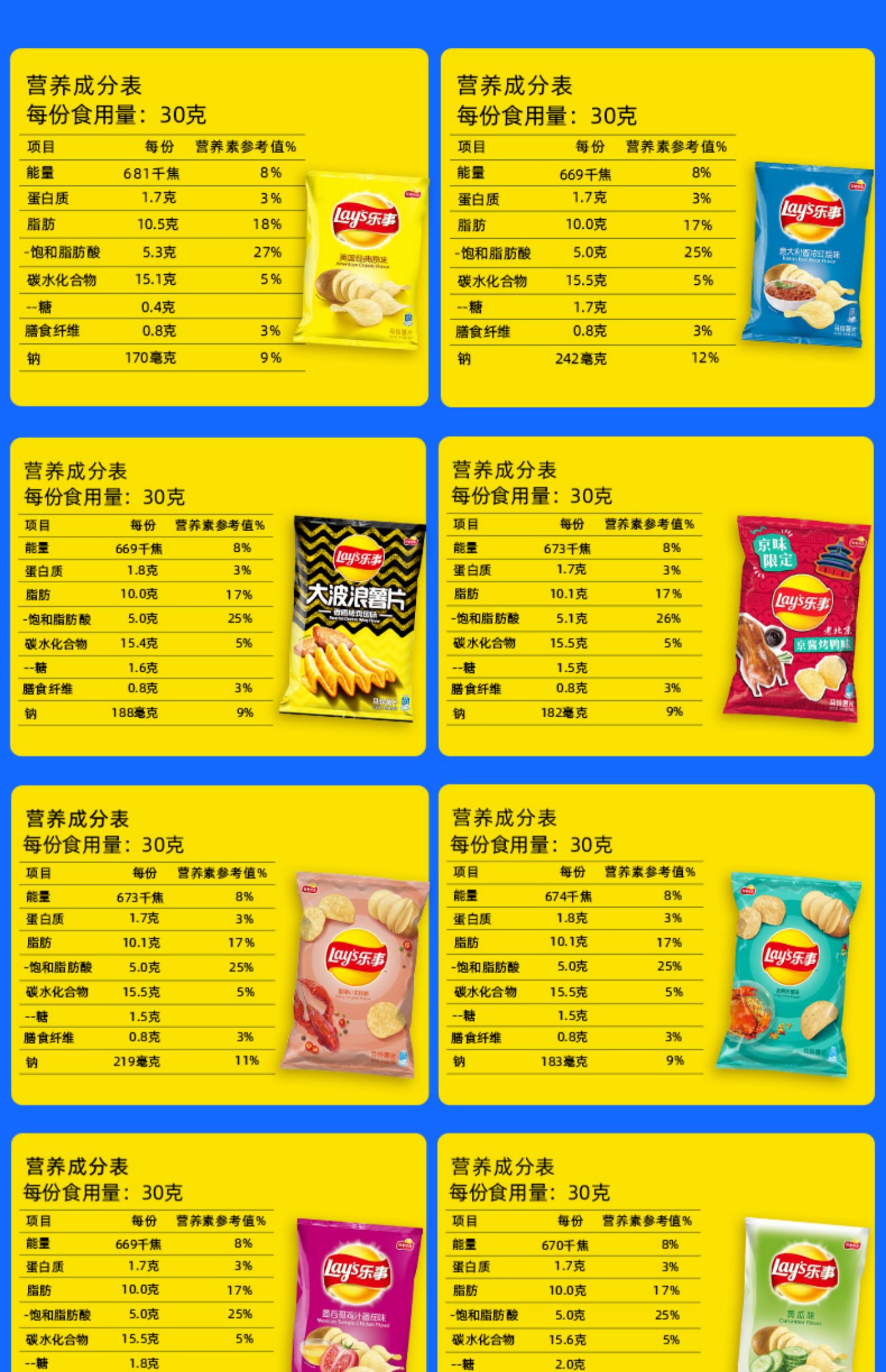 【乐事】多口味薯片70g*6包