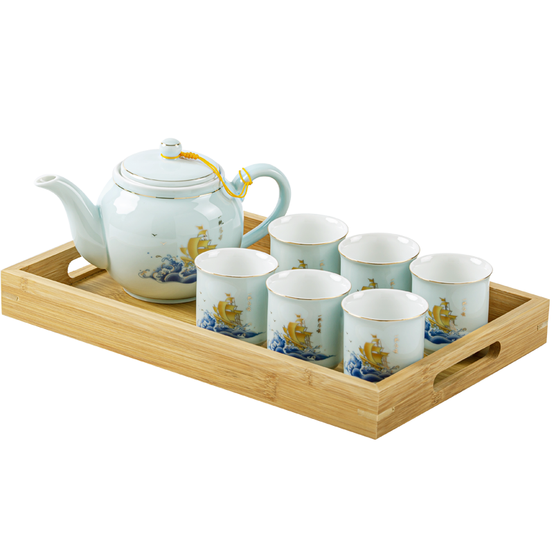 陶瓷大水壶茶具泡茶壶茶杯托盘整套家用茶壶 陶瓷过滤茶壶大号带内置网胆家用单壶大容量茶具杯子套装冲泡茶器