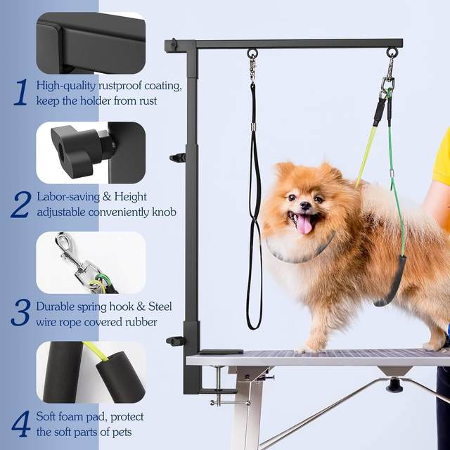 Pet Grooming Arm Dog Grooming Stand, Extendable, Height Adjustable, Foldable, Black Iron Frame