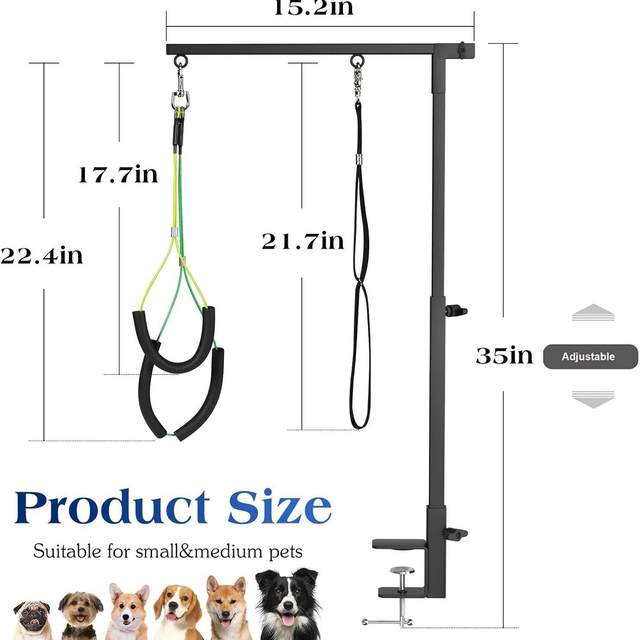 Pet Grooming Arm Dog Grooming Stand, Extendable, Height Adjustable, Foldable, Black Iron Frame