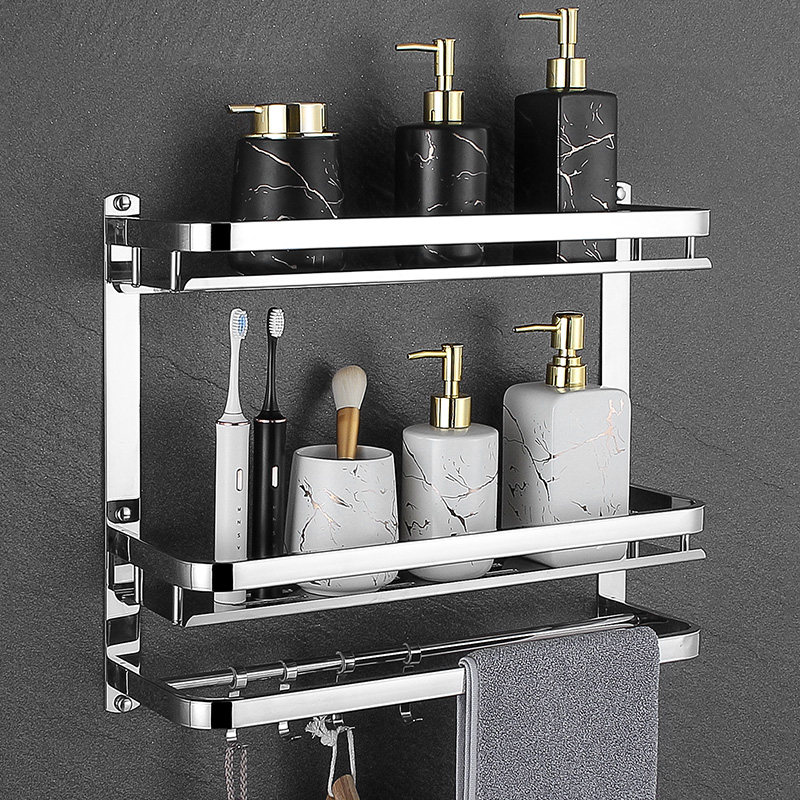 304 stainless steel bathroom shelve toilet wall-mounted burned-free shower room toilet double towel rack hanger-Taobao