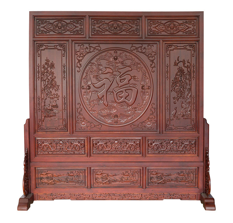 Original solid wood carving Fu word porch antique Chinese living room hotel company office decoration partition wood carving screen