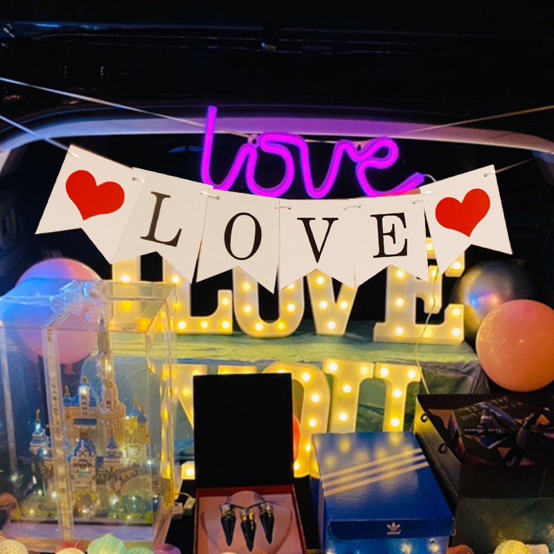 Birthday party proposal paper pull flag Love Love Pull flower banner Proposal props Trunk Romantic confession decoration