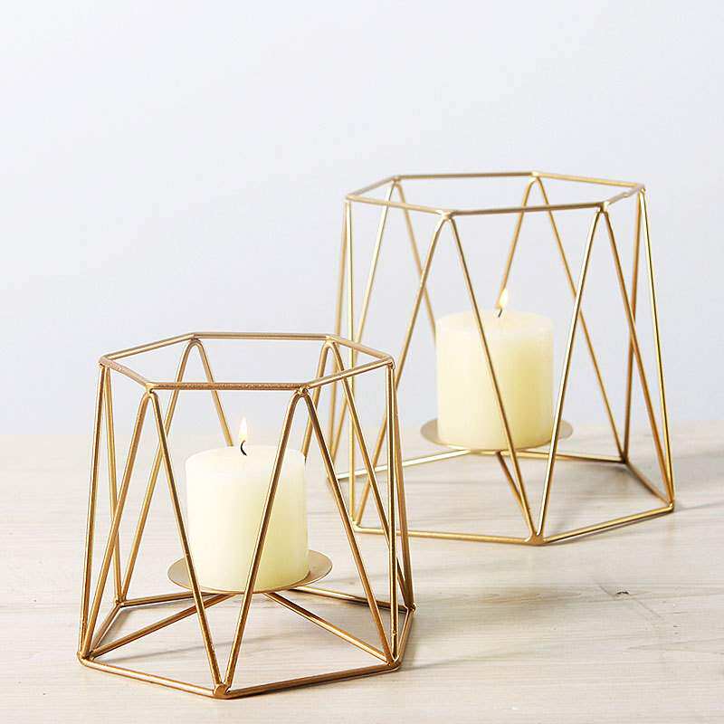 Nordic simple geometric Wrought iron candlestick Bedroom dining table Wedding coffee shop decoration Shooting props Candle ornaments