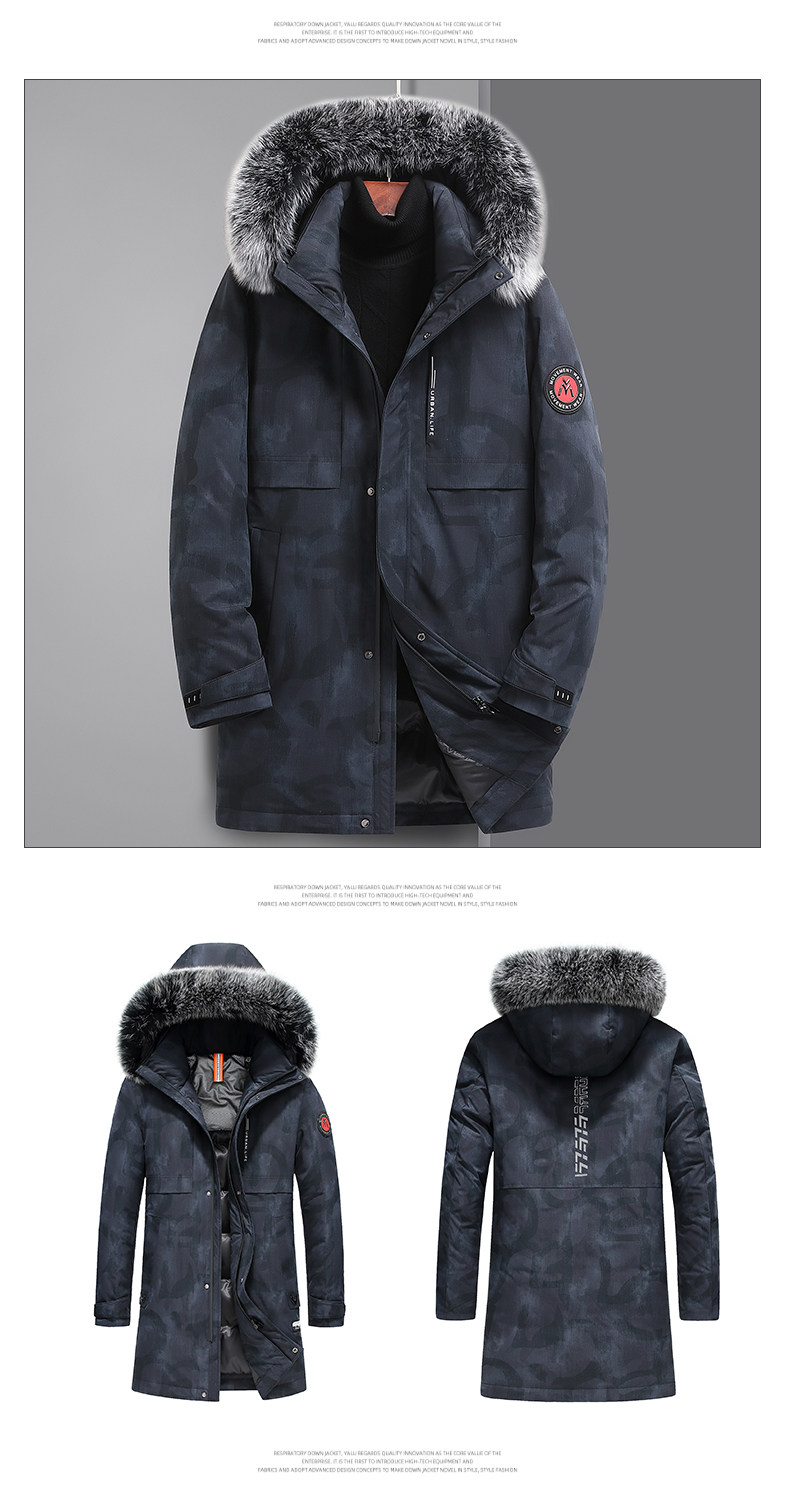 鸭鸭 狐狸毛领 男式中长款羽绒服 双重优惠折后￥299包邮 3色可选