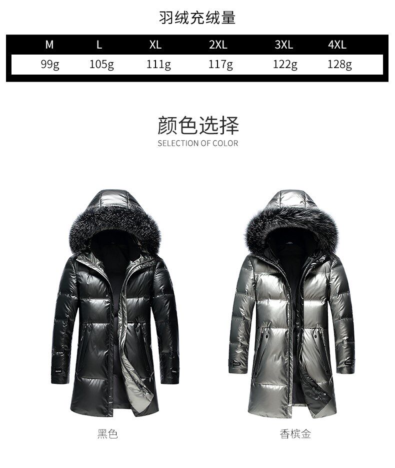 鸭鸭 男士中长款亮面羽绒服 90%含绒量 图8