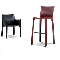 Modern minimalist Nordic creative saddle hard leather tall dining chair hotel front desk high end reception chair model room