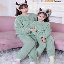 Autumn and winter new thickened warm flannel mother and daughter pajamas Coral velvet girls home clothes parent-child plush suit