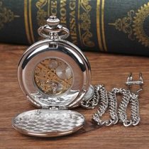 Hot selling large pocket watch silver mechanical double-sided light double open hanging watch decorative watch mechanical pocket watch