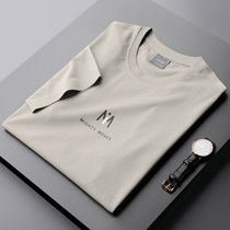 Hong Kong high-end ice silk short sleeve T-shirt mens Tide brand no trace silk cotton casual round neck slim Business Mens clothing