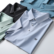 Hong Kong high-end ice silk short-sleeved T-shirt mens business lapel mens half-sleeved mens casual mercerized cotton unscathed polo