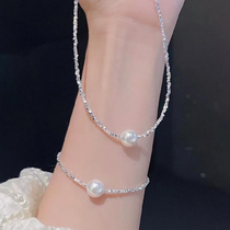 Outlets s925 silver pearl broken silver necklace womens 2024 new clavicle chain high-end light luxury necklace