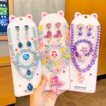 Childrens necklace will light up girls bracelet earring set baby ear clip ring little girls accessories princess jewelry
