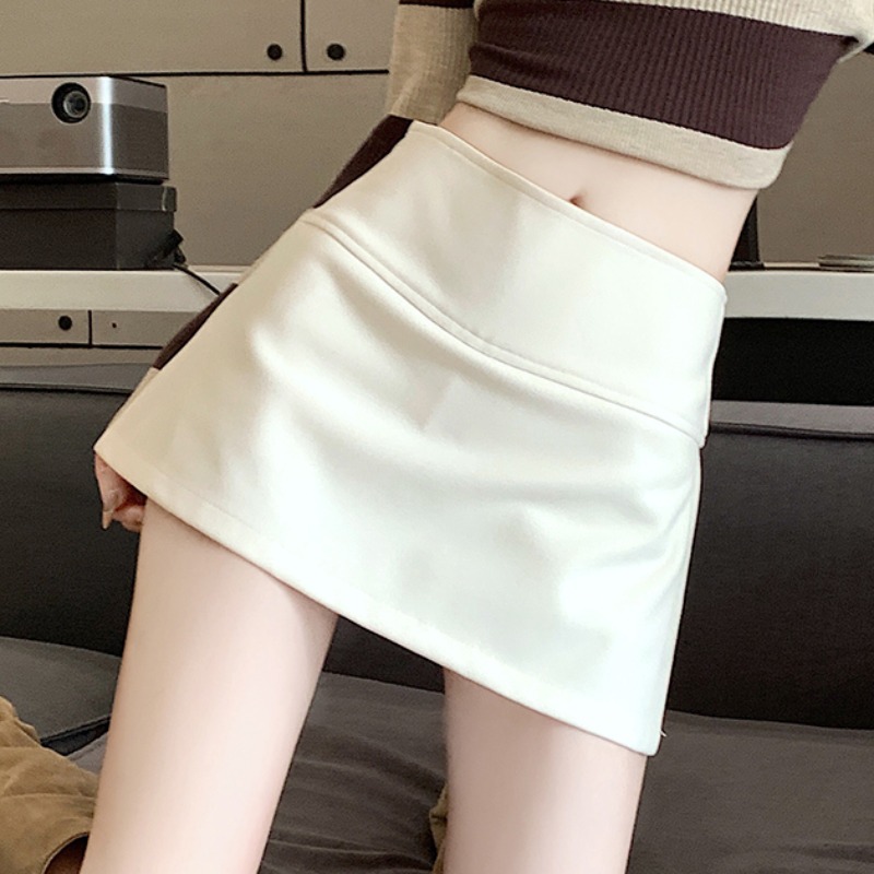 甘辛テニススポーツスカート女性の秋と冬ボトリングウールショートスカート小人のスリット A ラインヒップカバースカート